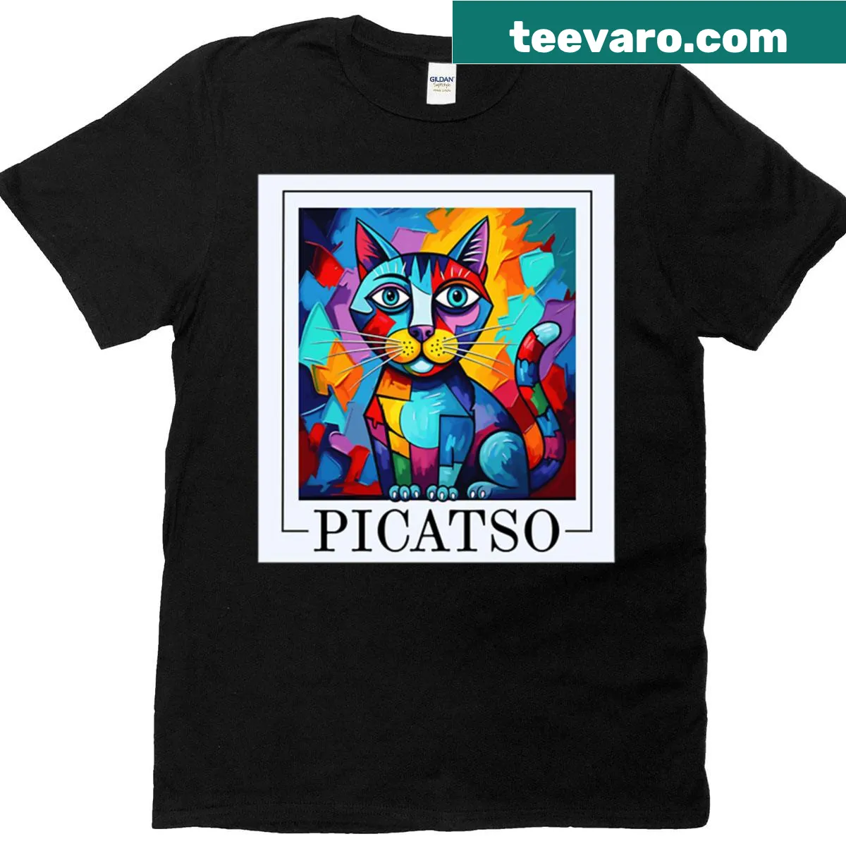 Vintage cubism style cat graphic on a funny T-shirt. — on a men's t-shirt
