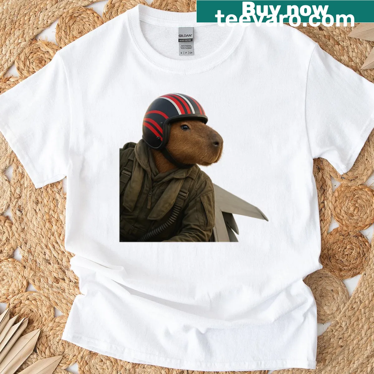 Cute pilot capybara illustration for a relaxed vibe — on a men's t-shirt