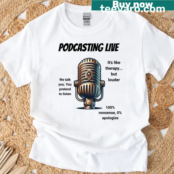 Oversized T-shirt featuring bold podcasting text design