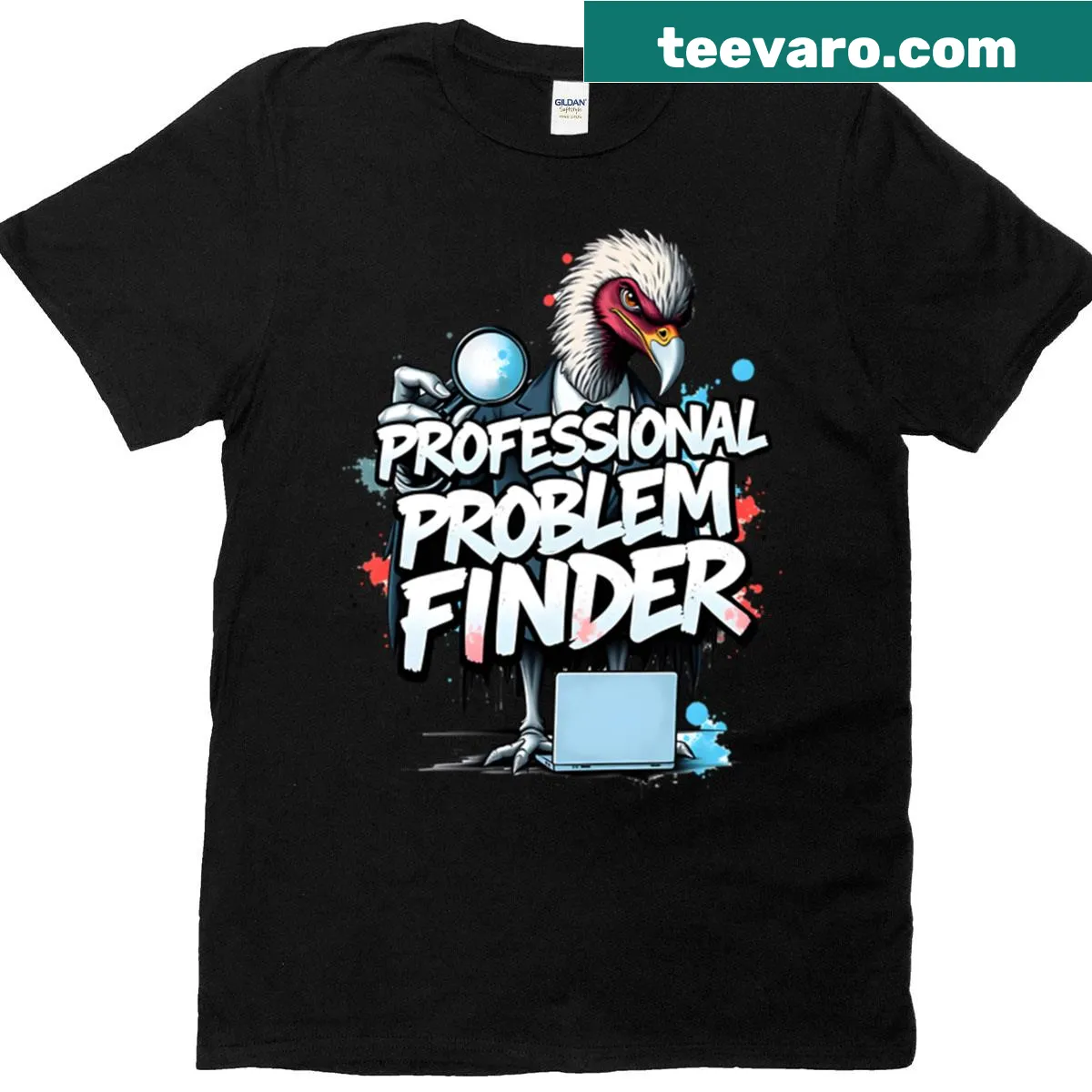 Vulture graphic with 'Professional Problem Finder' text on a t-shirt — on a men's t-shirt