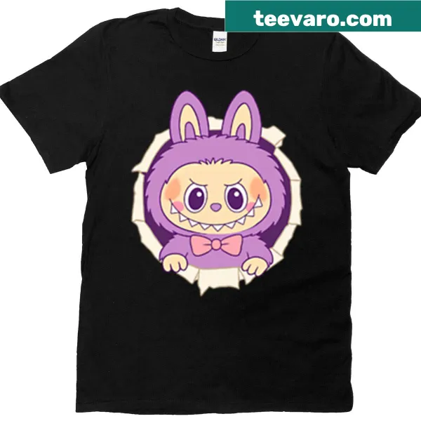 Oversized t-shirt featuring a cute purple Labubu monster illustration