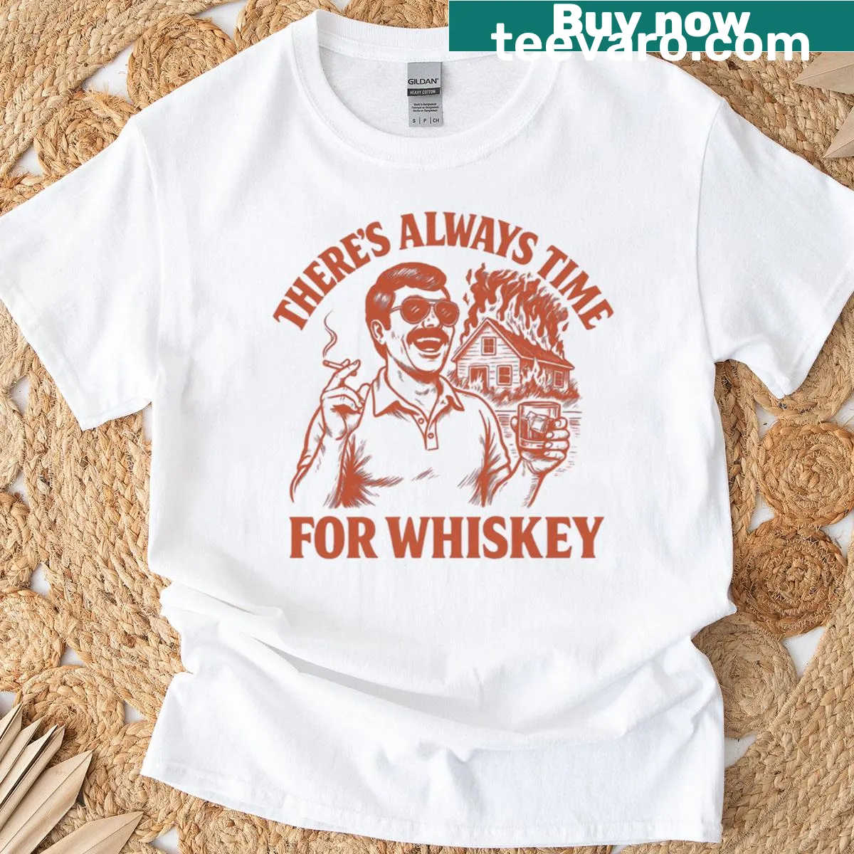 Funny retro T-shirt with 'There's Always Time For Whiskey' text — on a men's t-shirt