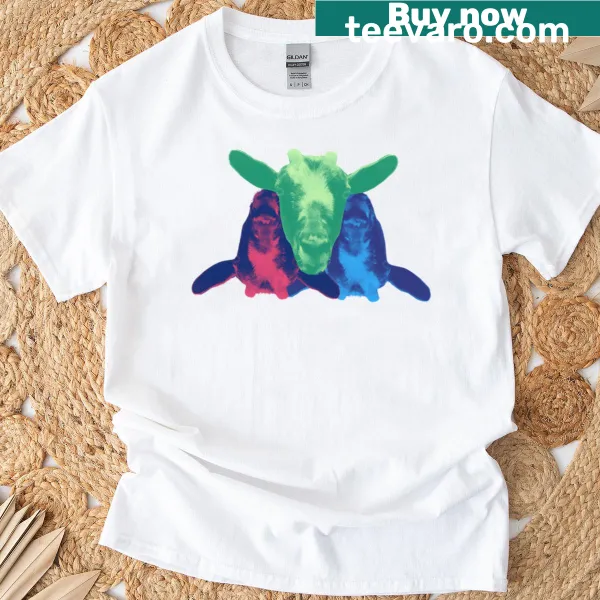 T-shirt with a trippy design of goat heads