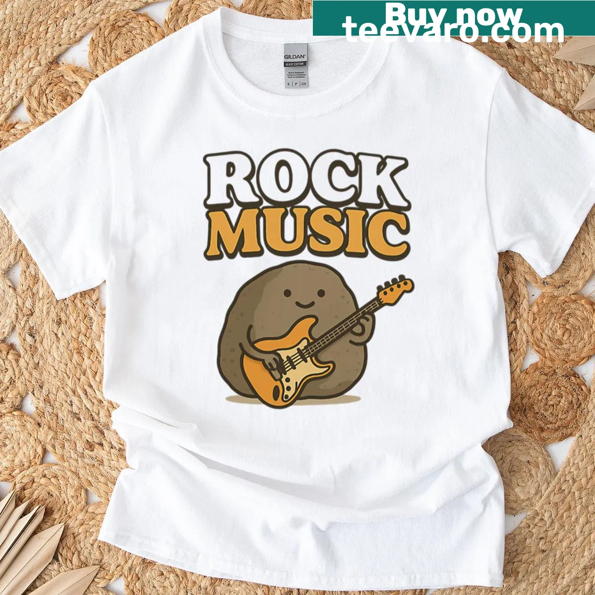 Retro Pet Rock Tribute T-shirt featuring rock music theme — on a men's t-shirt