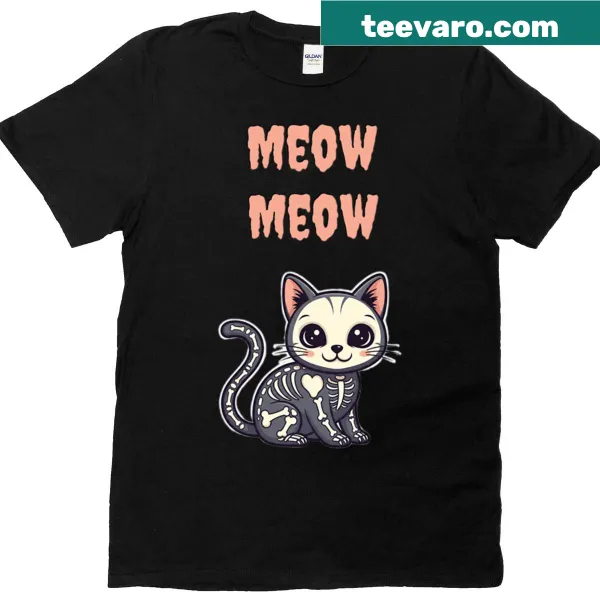 Illustration of a skeleton cat on T-shirt