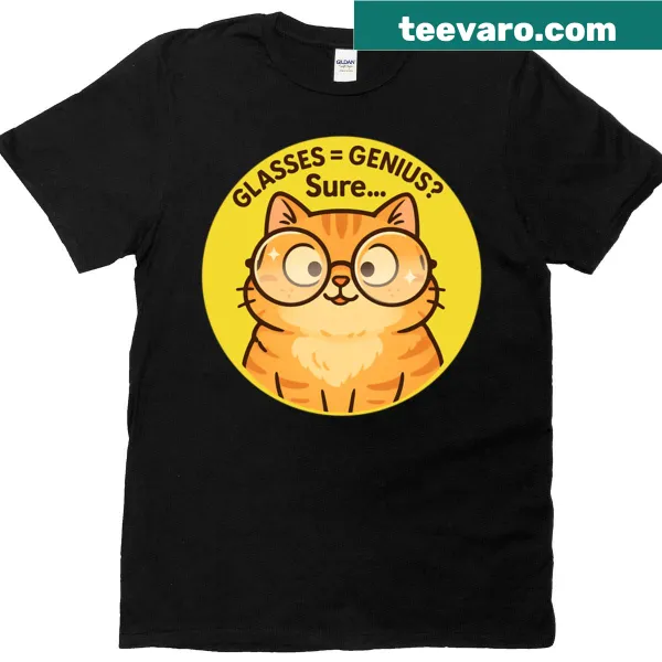 Cute illustration of a smart cat with glasses on a t-shirt