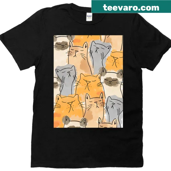 Art print of snooty cats with unique expressions on a t-shirt