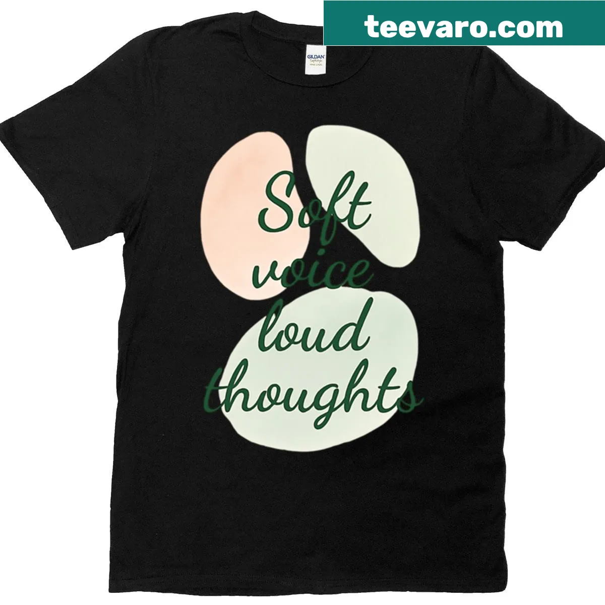 Pastel oversized tee with the quote 'Soft Voice Loud Thoughts' for introverts — on a men's t-shirt