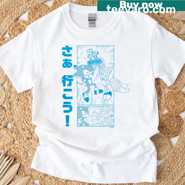 Sonic the Hedgehog racing manga design T-shirt featuring dynamic artwork