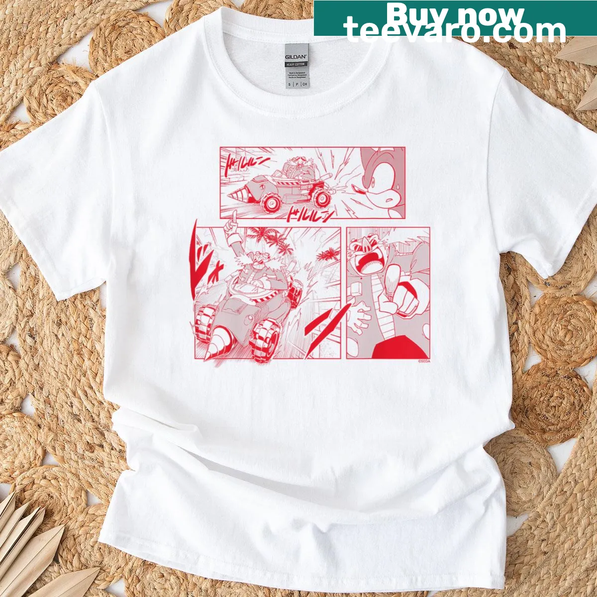 Sonic The Hedgehog racing design T-shirt — on a men's t-shirt