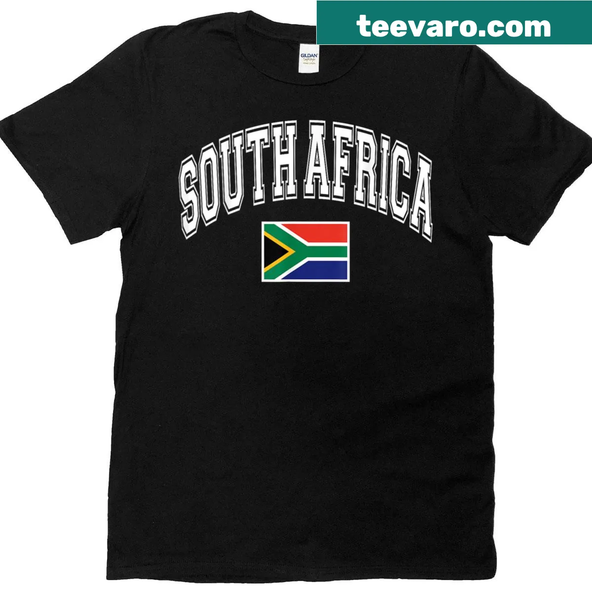 Graphic t-shirt featuring the South Africa flag — on a men's t-shirt