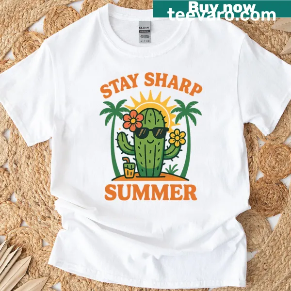 Playful cactus design on a summer-themed T-shirt.