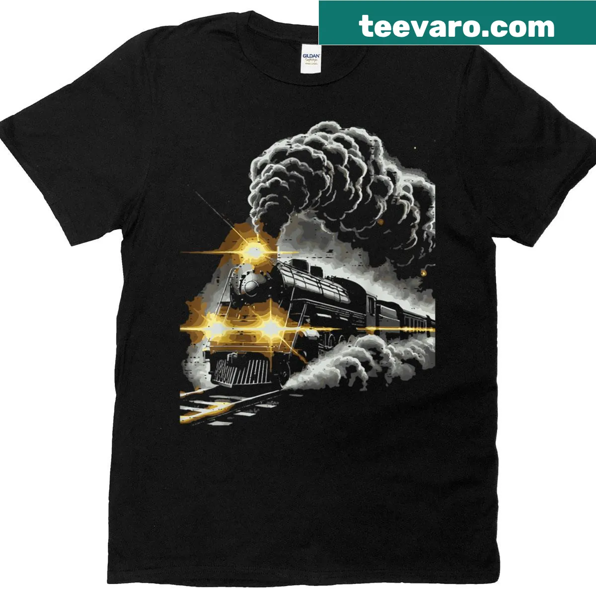 Vintage steam engine locomotive graphic on a kids' T-shirt — on a men's t-shirt