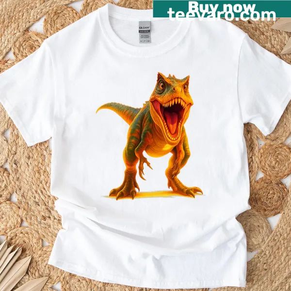 Oversized T-shirt featuring a 3D tropical dinosaur illustration