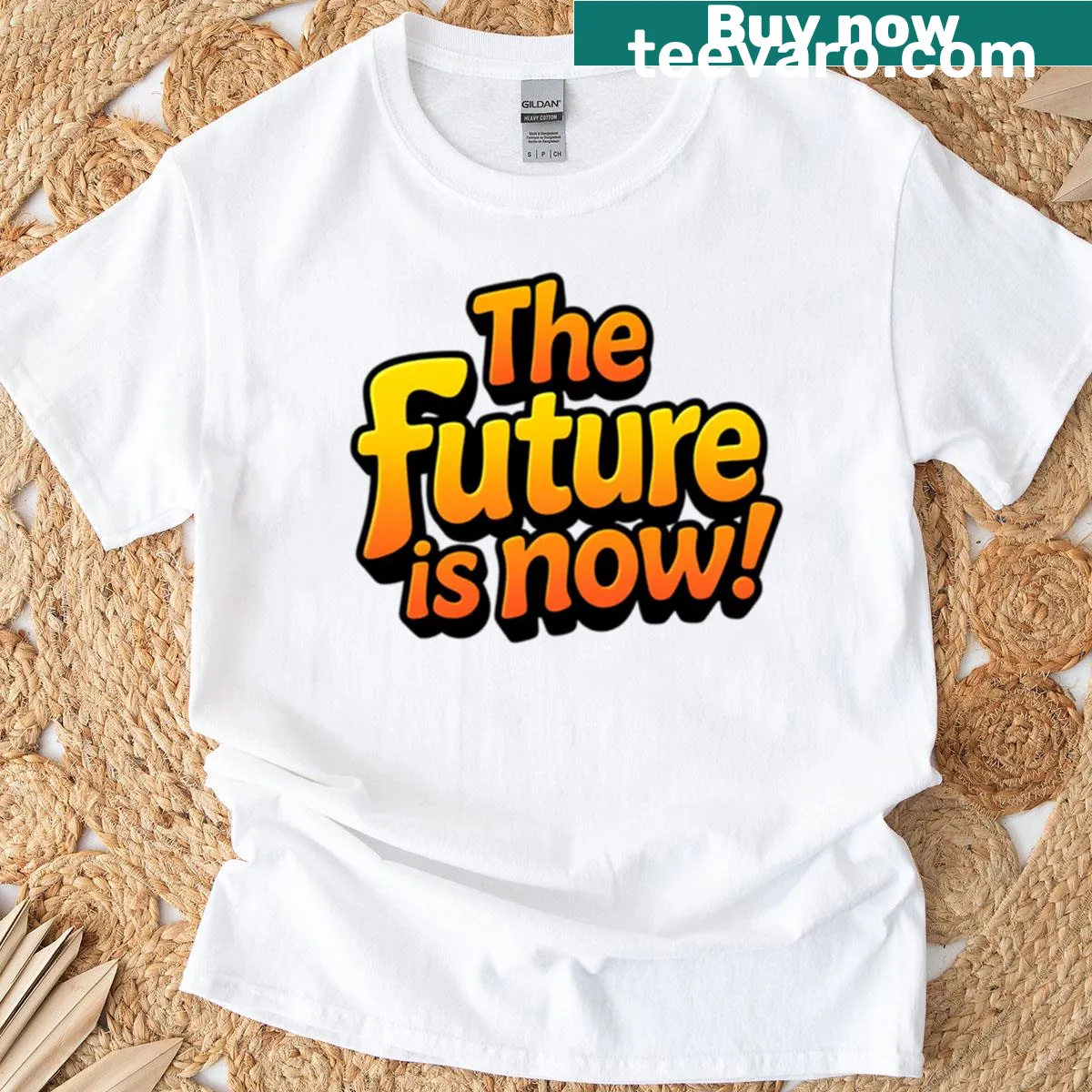 Inspirational T-shirt with bold text saying The Future Is Now — on a men's t-shirt