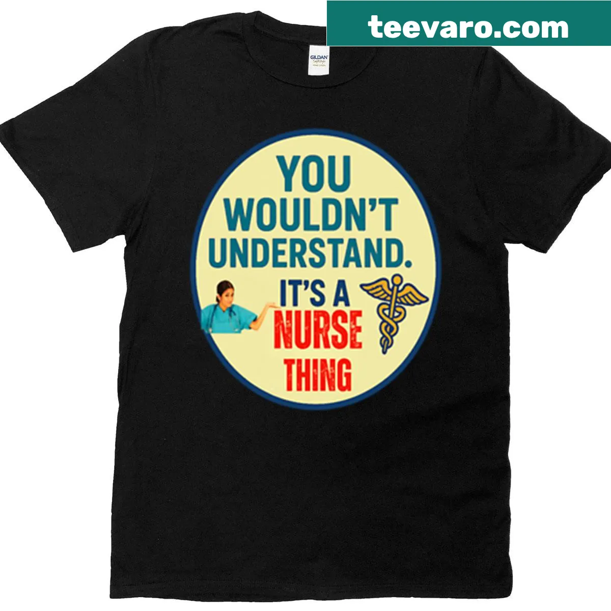 Elegant nurse-themed design on an oversized T-shirt — on a men's t-shirt