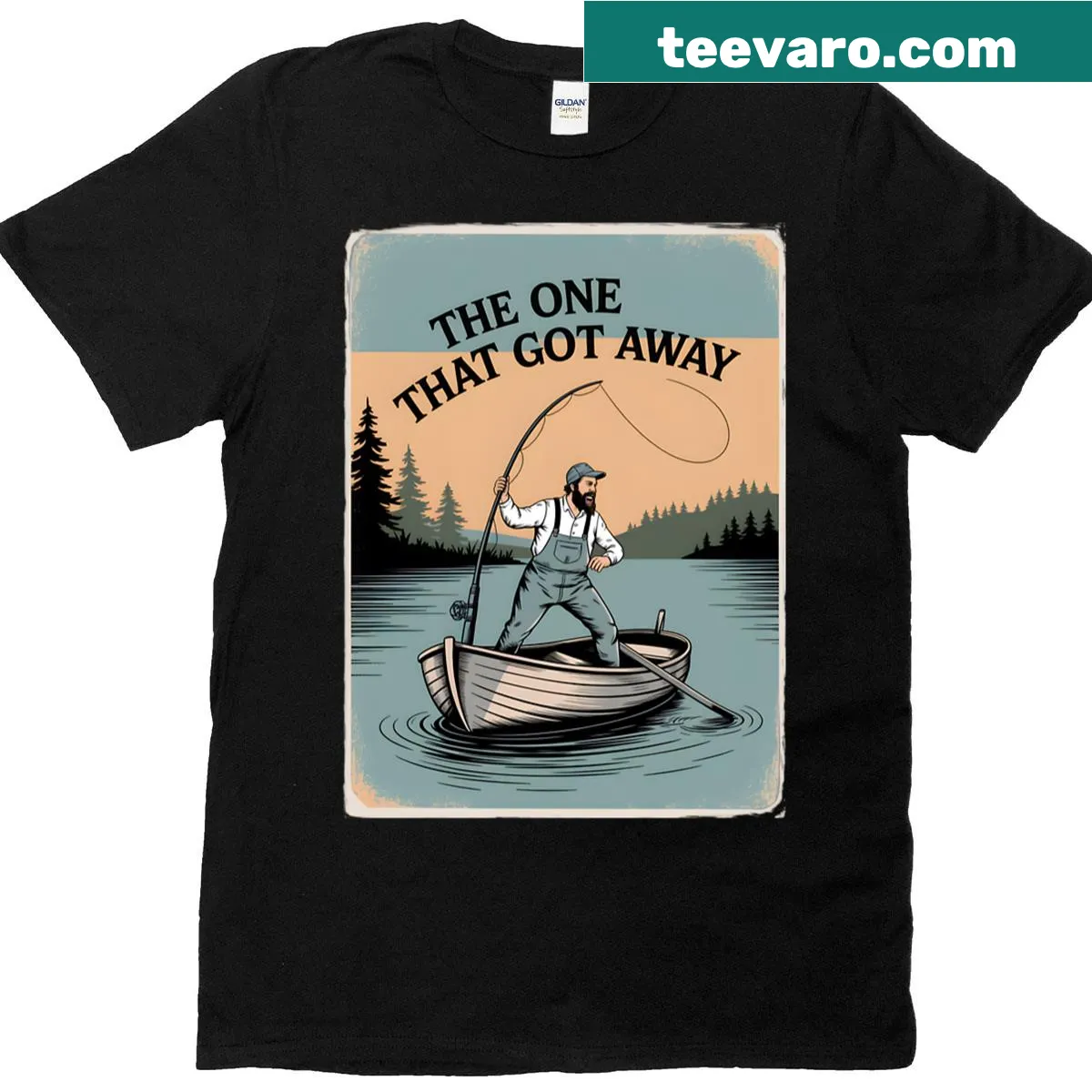 Vintage fishing graphic on a distressed T-shirt — on a men's t-shirt