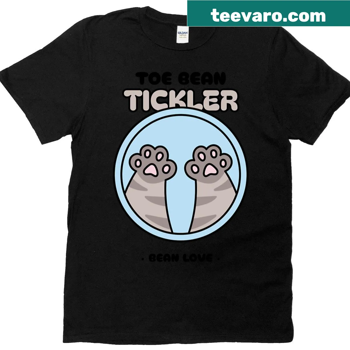 Illustrated T-shirt featuring cute cat paw toe beans — on a men's t-shirt