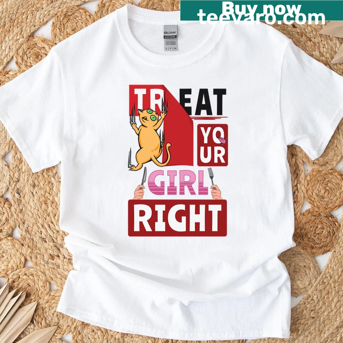 Funny Cat T-shirt with playful typography about treating cats right — on a men's t-shirt