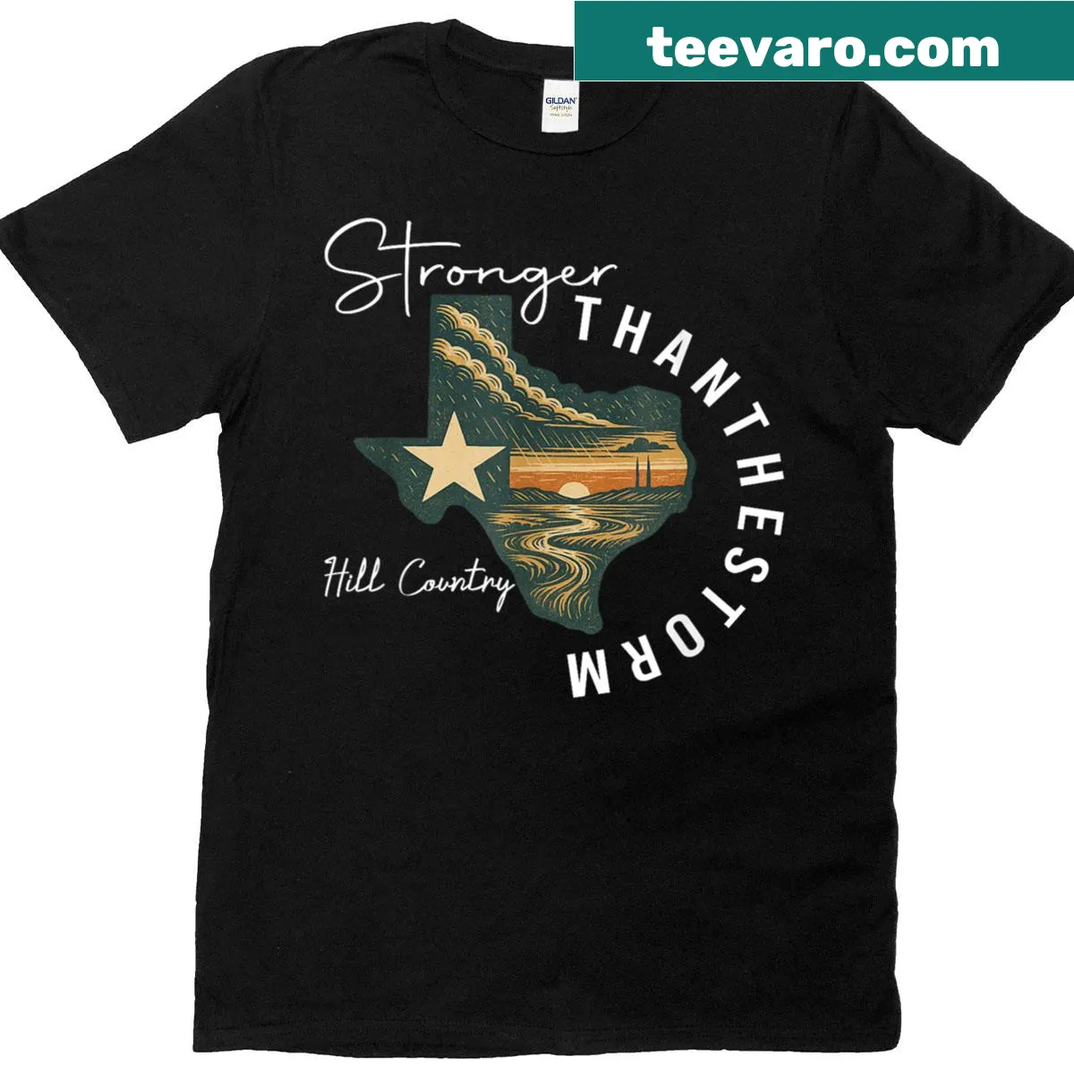 Vintage T-shirt with 'Pray For Texas Camp Mystic' text — on a men's t-shirt