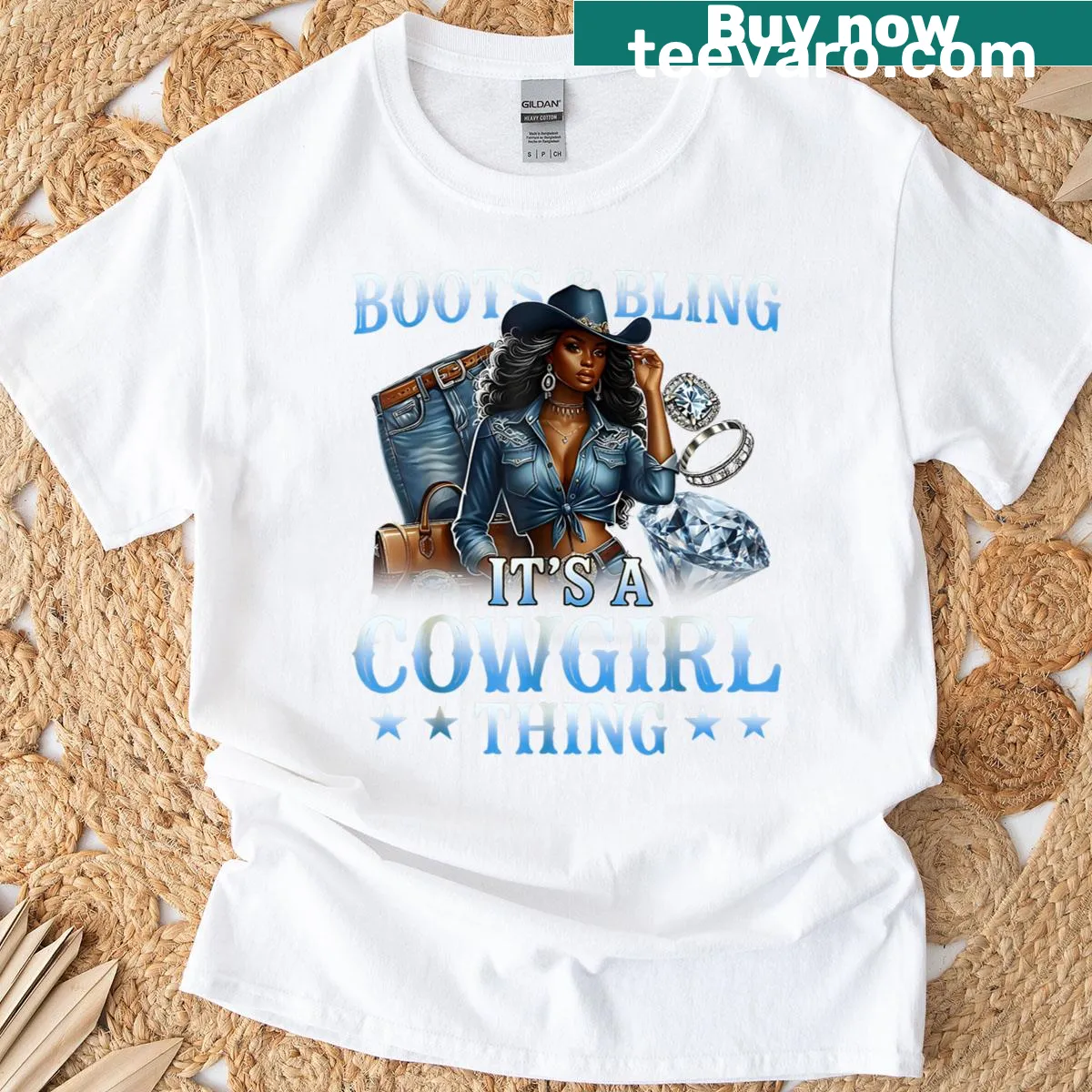 Cowgirl-themed T-shirt highlighting western boots and pride — on a men's t-shirt