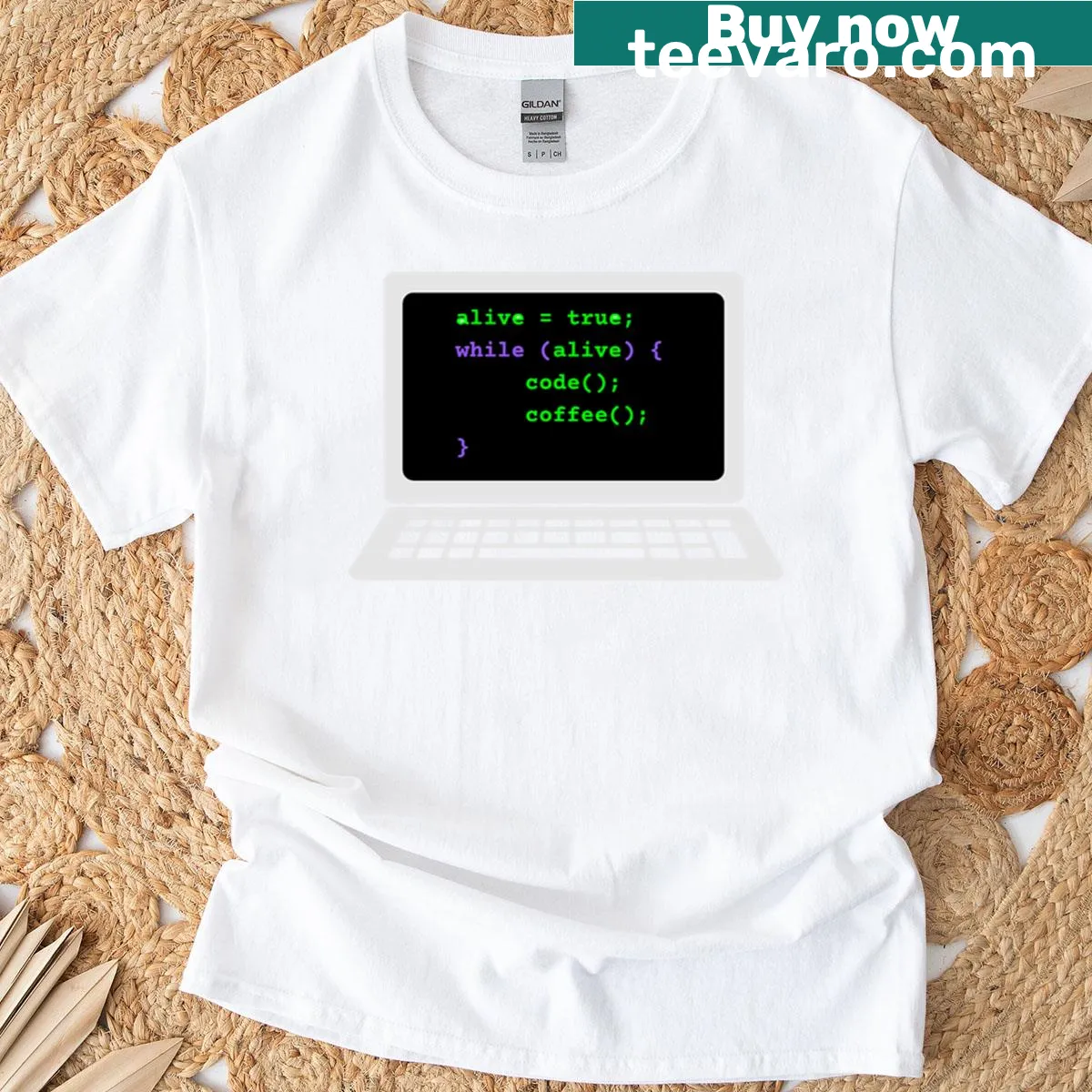 Funny T-shirt with 'While Alive Loop' programmer quote — on a men's t-shirt
