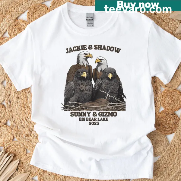 Illustrated tee featuring Jackie, Shadow, and a gator at Big Bear Lake