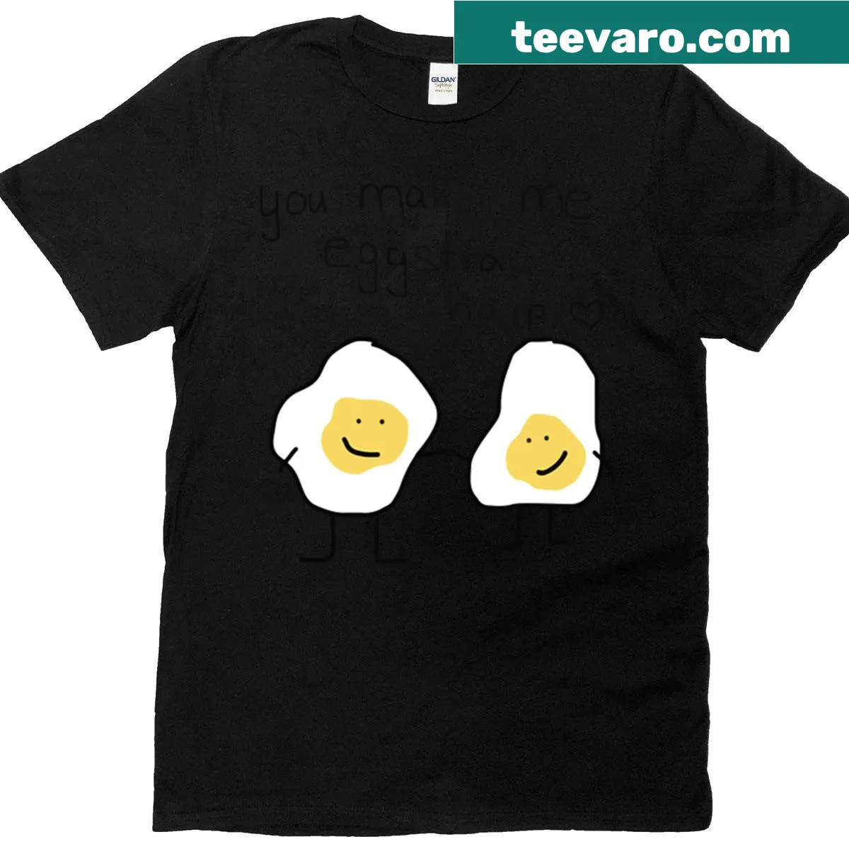 Cute T-shirt featuring the text You Make Me Eggstra Happy — on a men's t-shirt