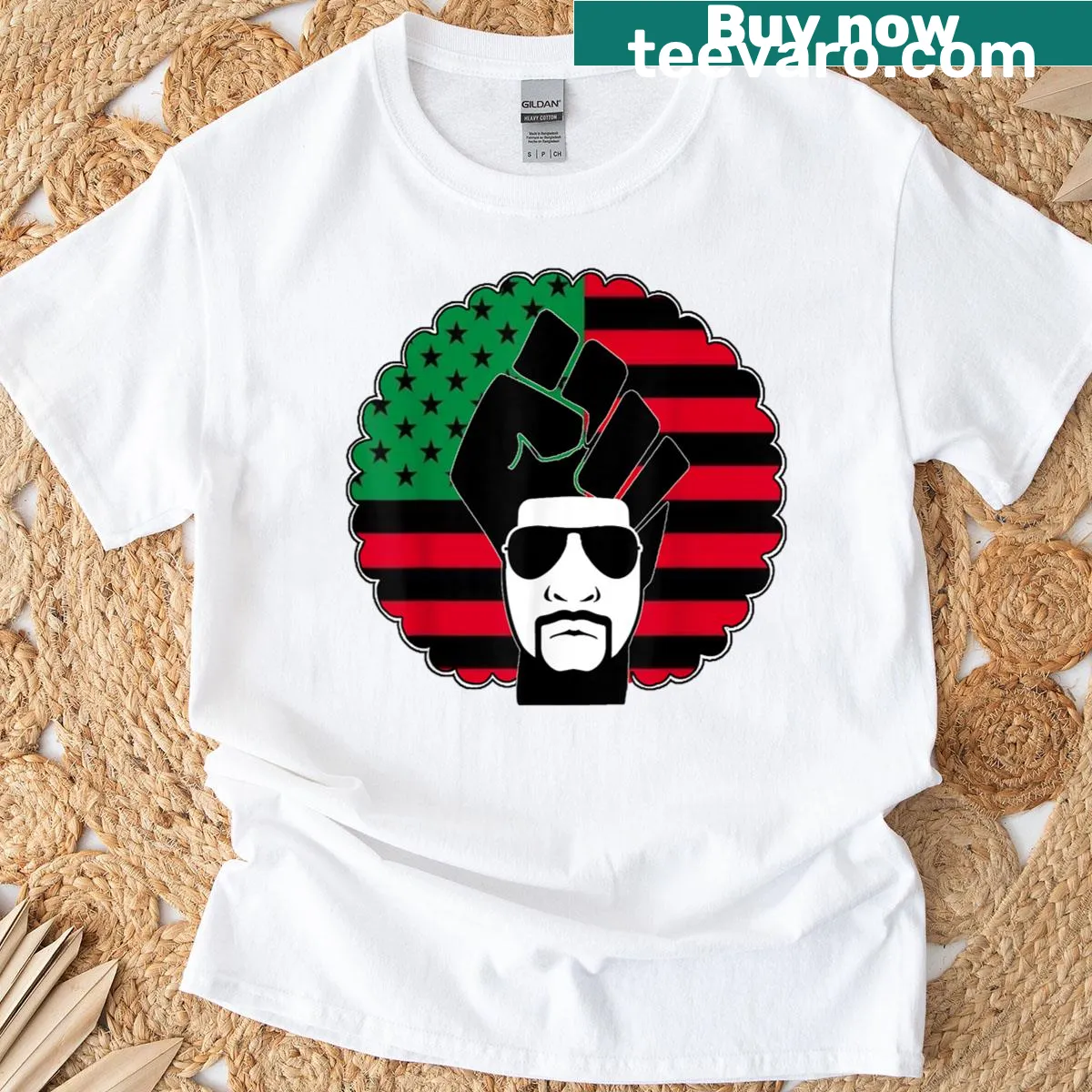 Black heritage unity graphic t-shirt with cultural symbols — on a men's t-shirt