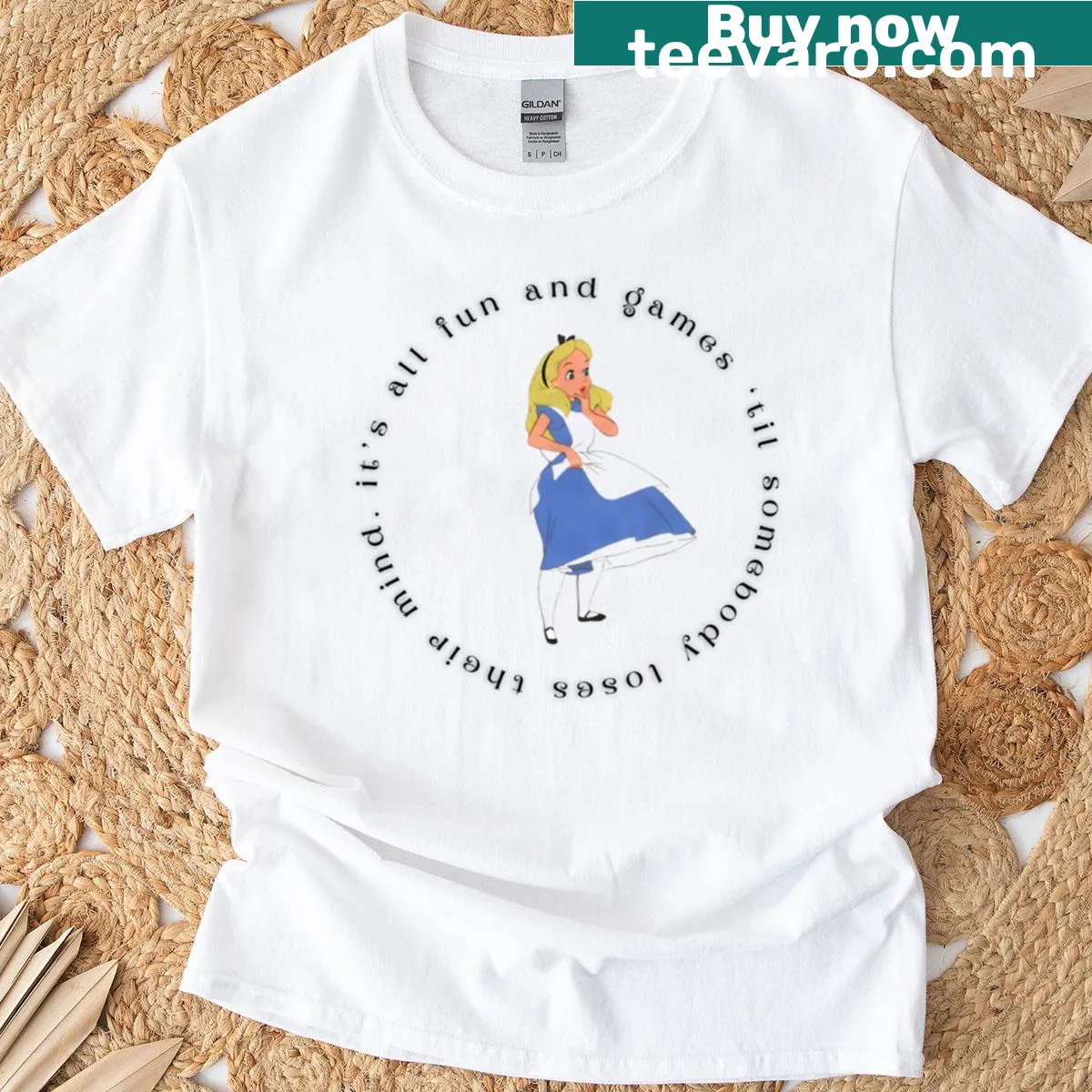 T-shirt featuring characters from Alice In Wonderland — on a men's t-shirt