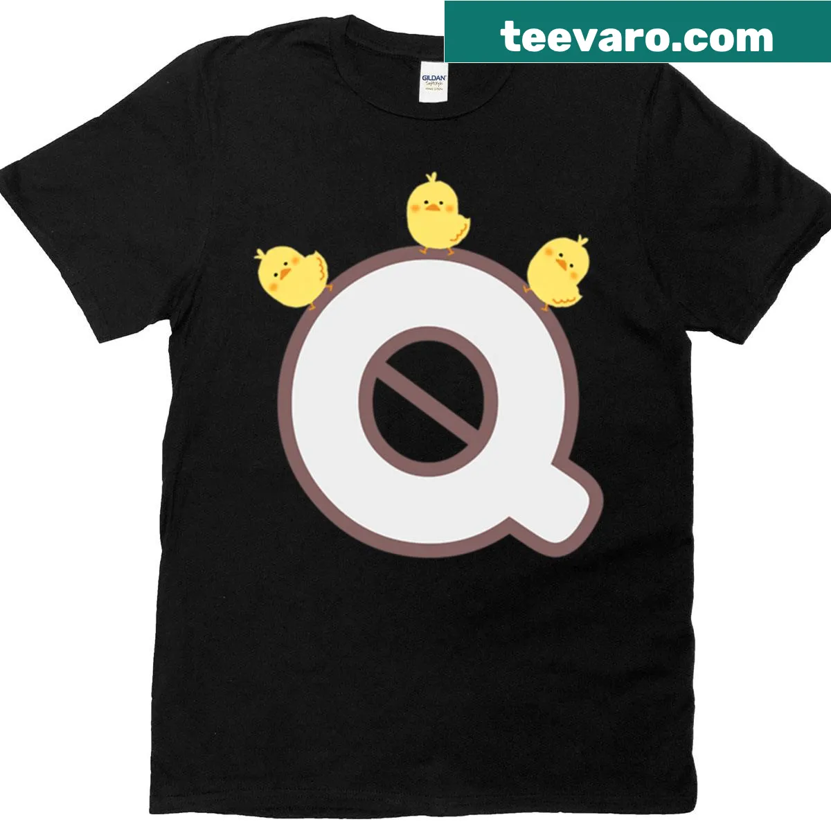 Minimalist t-shirt featuring the letter Q in silhouette style — on a men's t-shirt