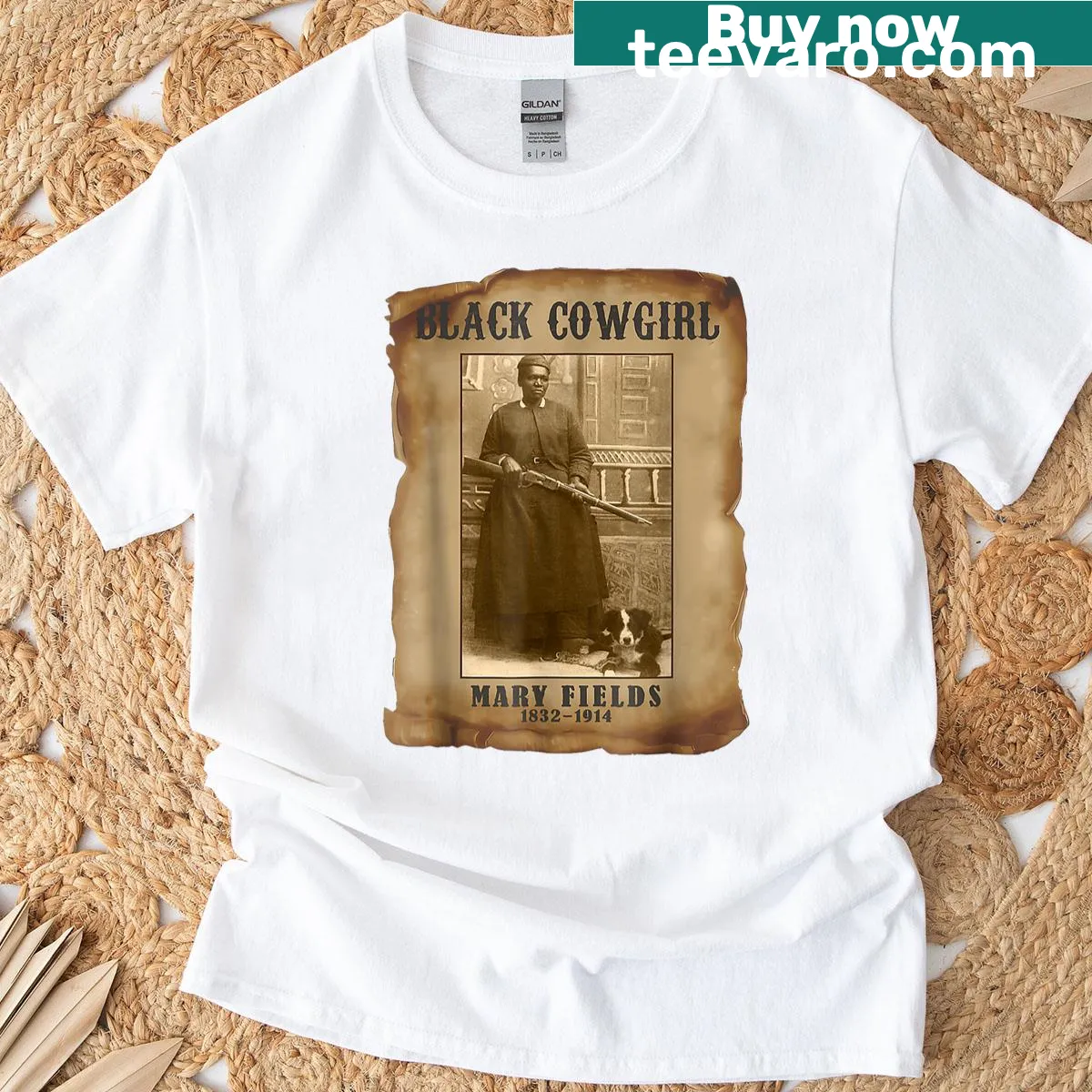 T-shirt featuring Mary Fields, a historic black cowgirl — on a men's t-shirt