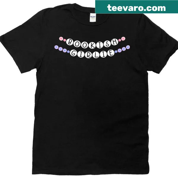 Hand-lettered design featuring beads and book themes on a t-shirt.