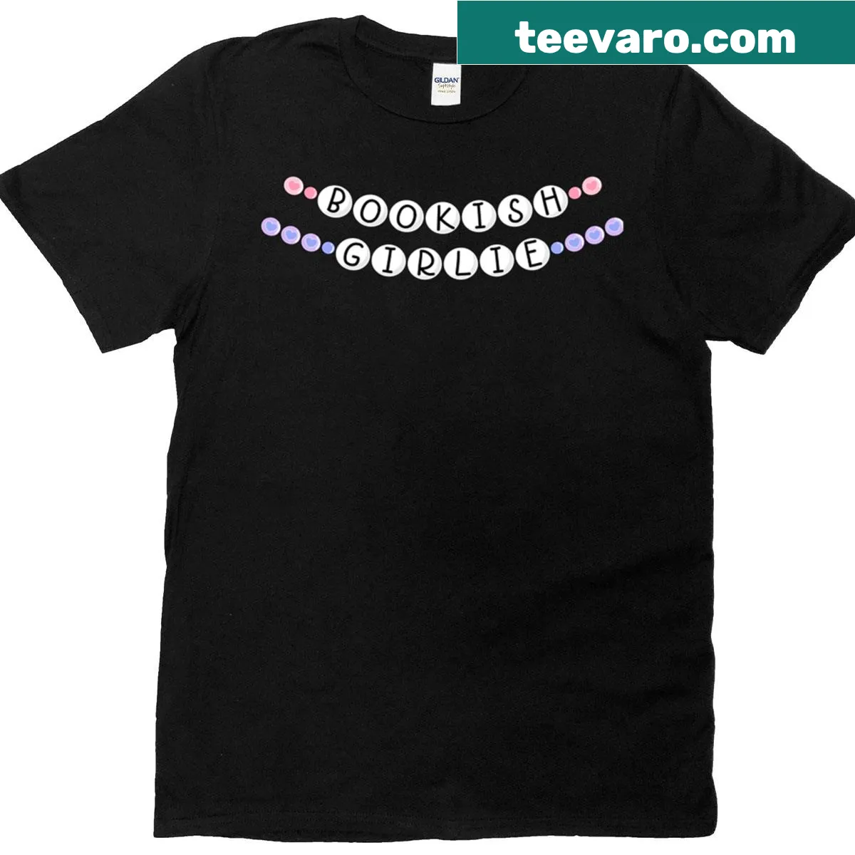 Hand-lettered design featuring beads and book themes on a t-shirt. — on a men's t-shirt