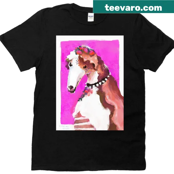 Illustration of a Borzoi with a cake, perfect for dog lovers.