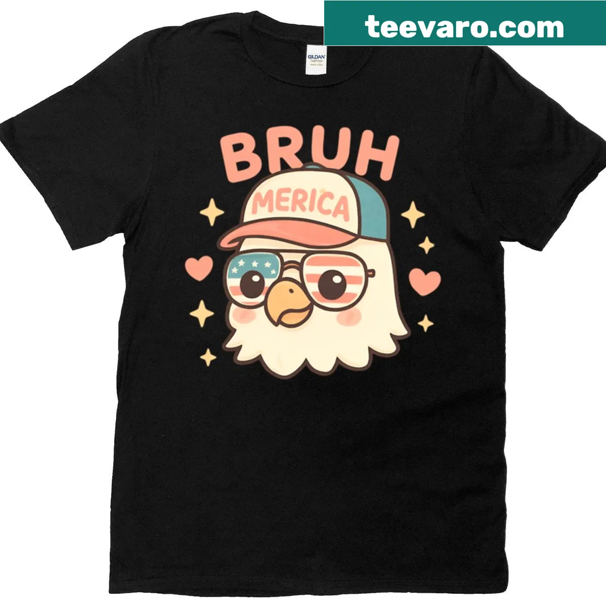 Cartoon eagle design for kids' Fourth of July t-shirt. — on a men's t-shirt