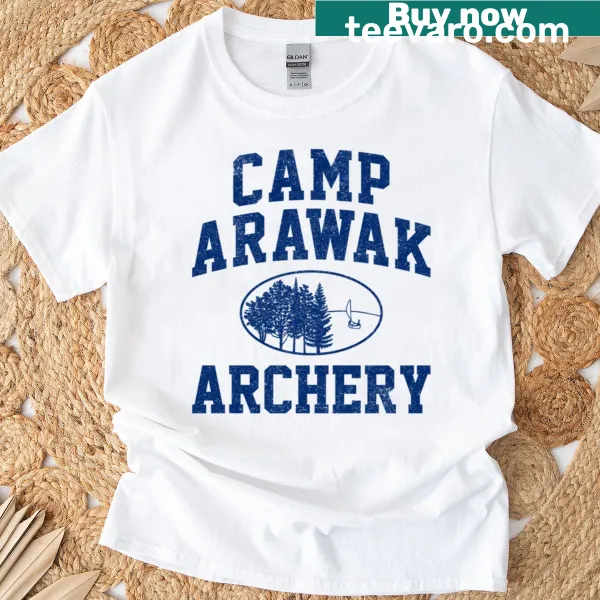 Archery design graphic on a Camp Arawak T-shirt