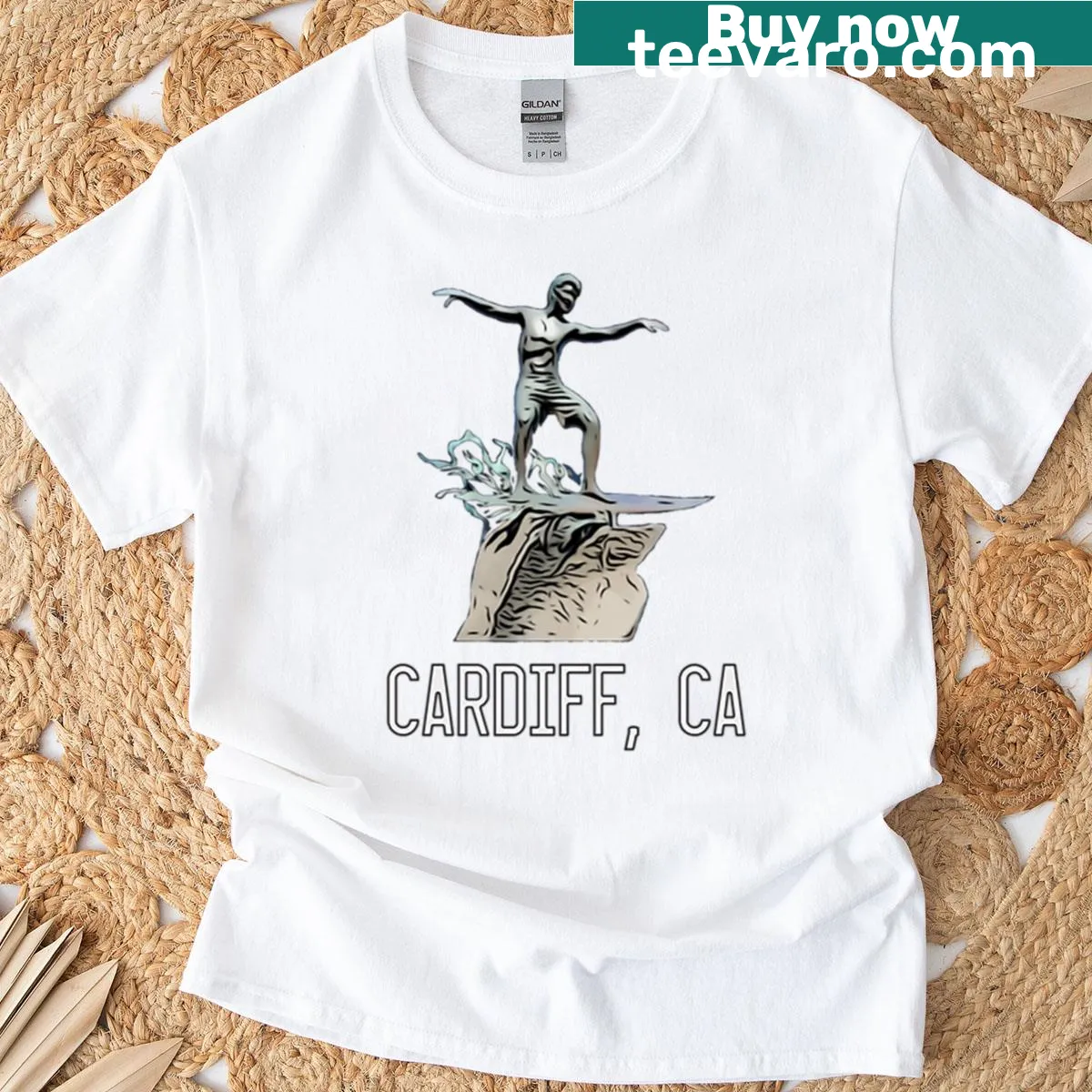Oversized t-shirt featuring the Cardiff Kook beach landmark — on a men's t-shirt