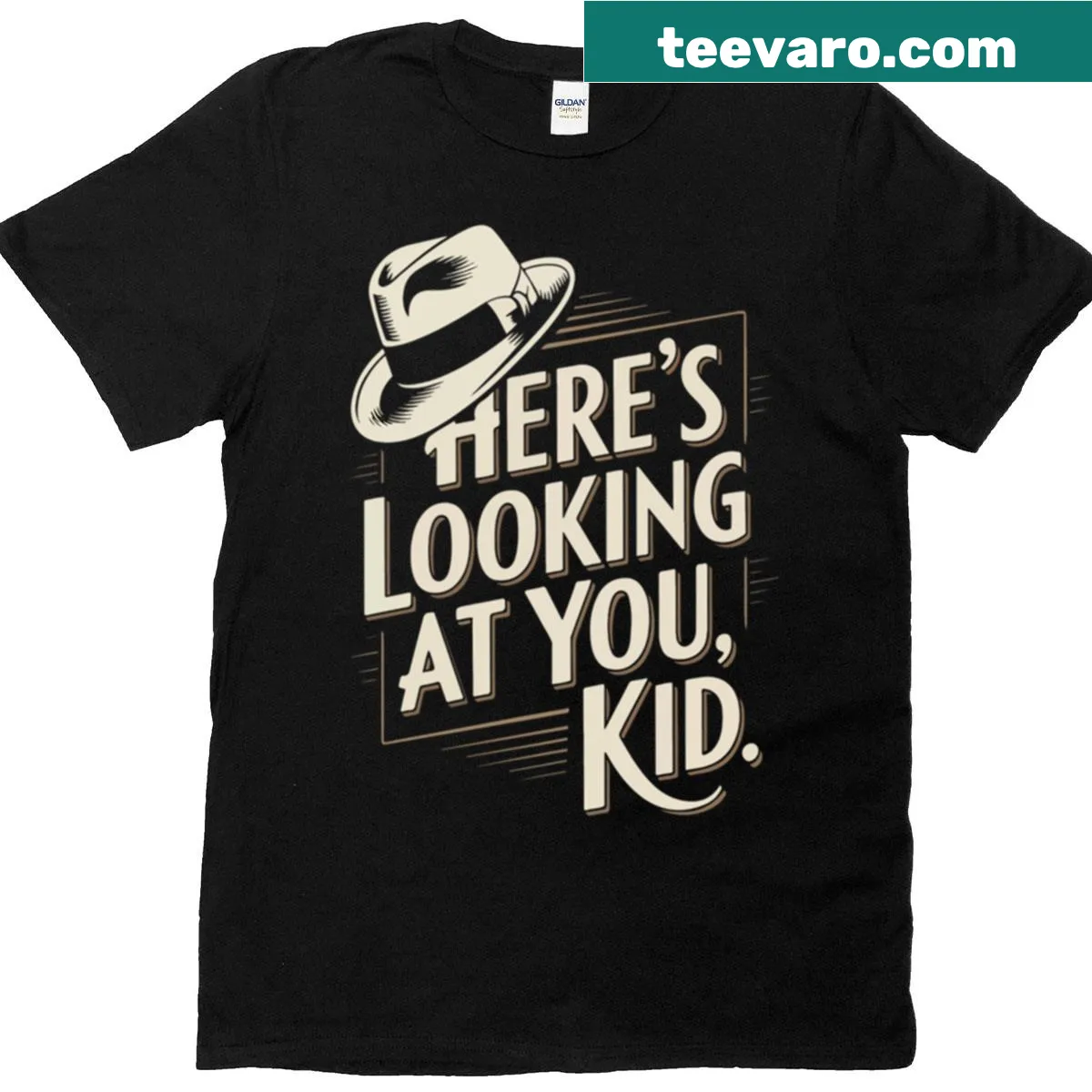 Casablanca quote t-shirt featuring 'Here’s looking at you, kid.' — on a men's t-shirt