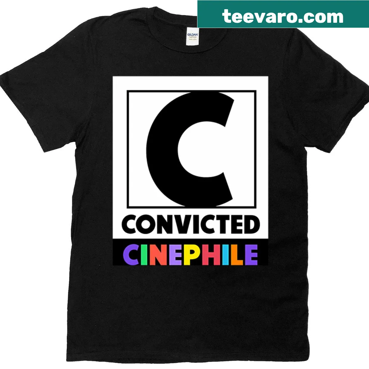 Criterion Cinephile Arrow Video Logo Parody T-shirt illustration — on a men's t-shirt
