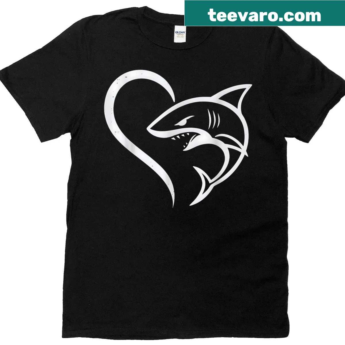 Cute shark heart graphic shirt for shark lovers — on a men's t-shirt