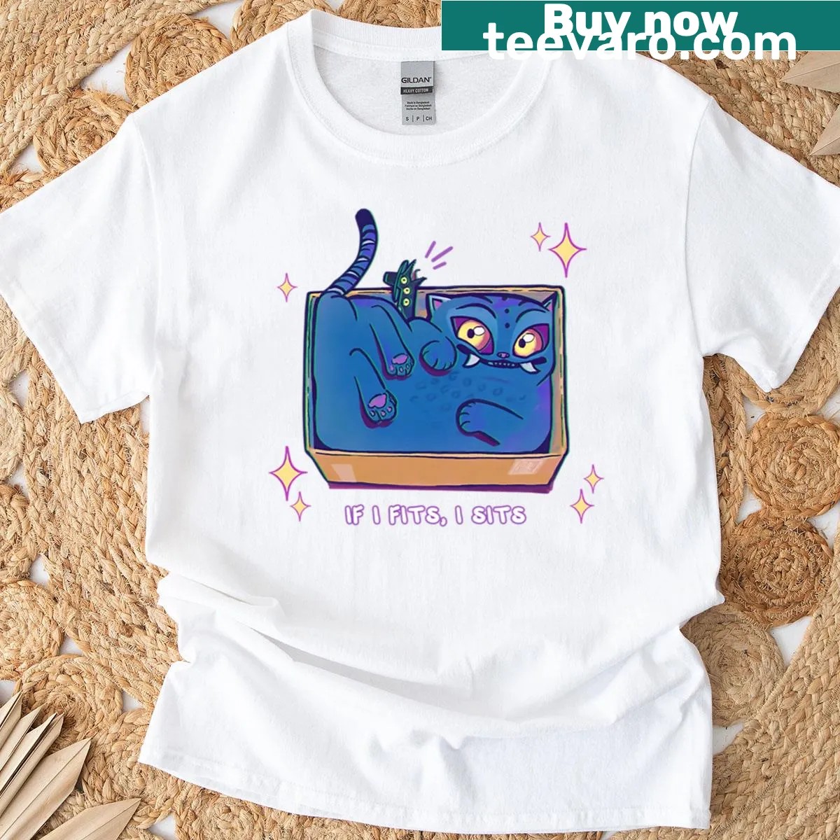 Cartoon derpy tiger graphic with humorous text on t-shirt. — on a men's t-shirt