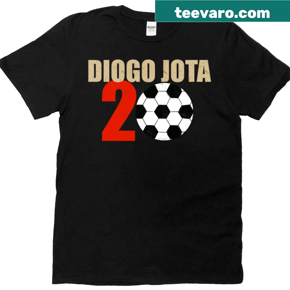 Oversized T-shirt with an illustration of Diogo Jota in Liverpool FC colors — on a men's t-shirt