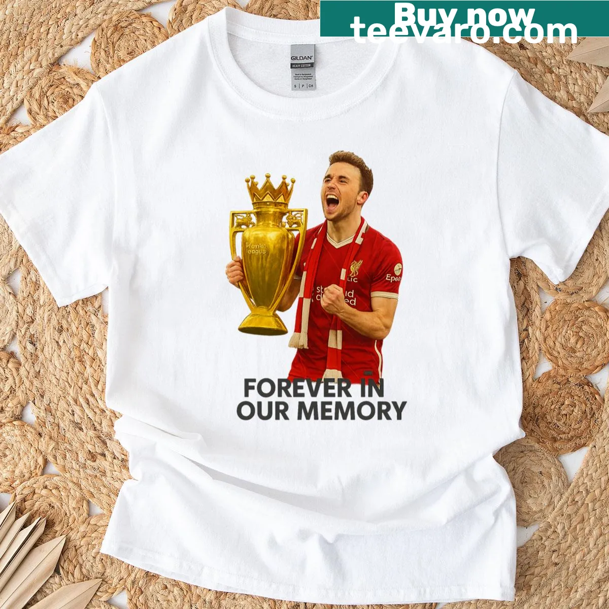 Tribute T-shirt featuring Diogo Jota and a golden trophy — on a men's t-shirt