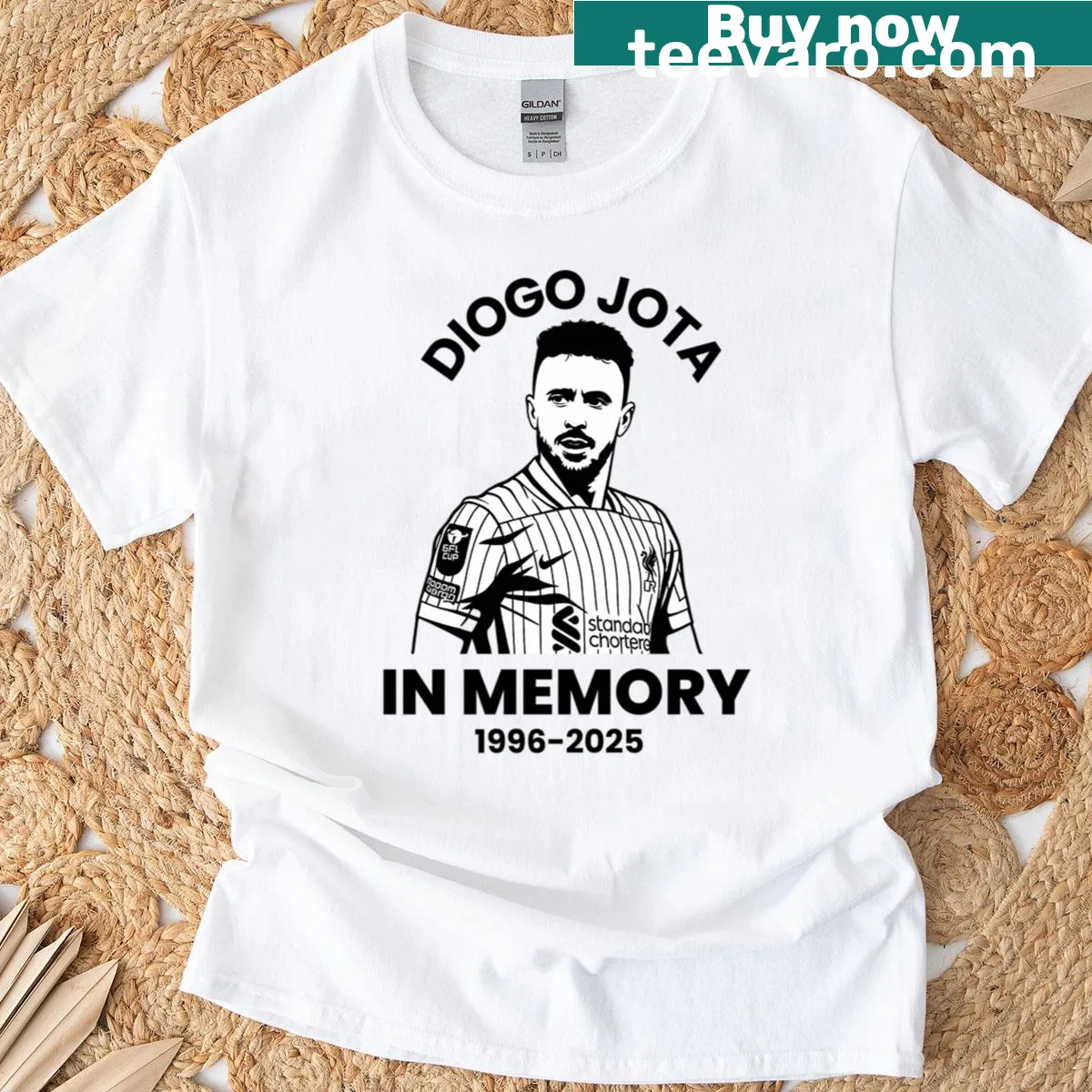Commemorative Diogo Jota t-shirt with years 1996-2025 — on a men's t-shirt