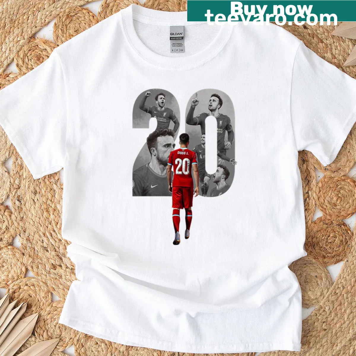Illustrated tribute T-shirt for Diogo Jota featuring number 20 — on a men's t-shirt