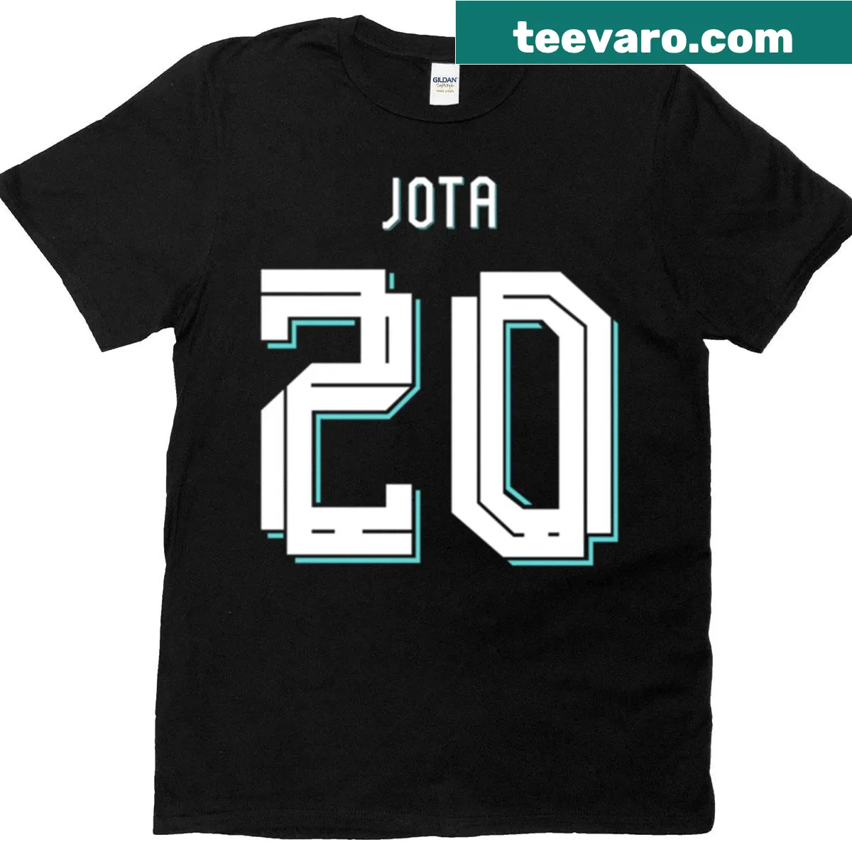 Oversized Diogo Jota Liverpool Away Kit t-shirt for the 2425 season — on a men's t-shirt