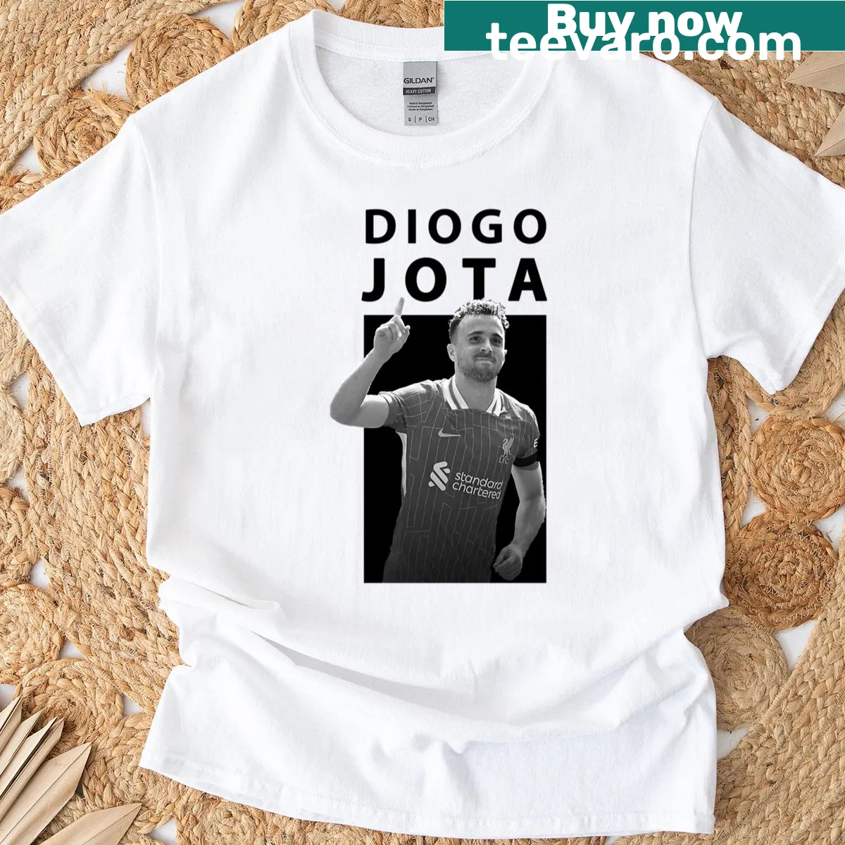 T-shirt honoring Diogo Jota's Portuguese roots and Liverpool success. — on a men's t-shirt