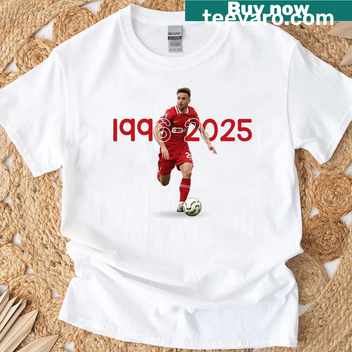 T-shirt depicting Diogo Jota in action celebrating his football career — on a men's t-shirt