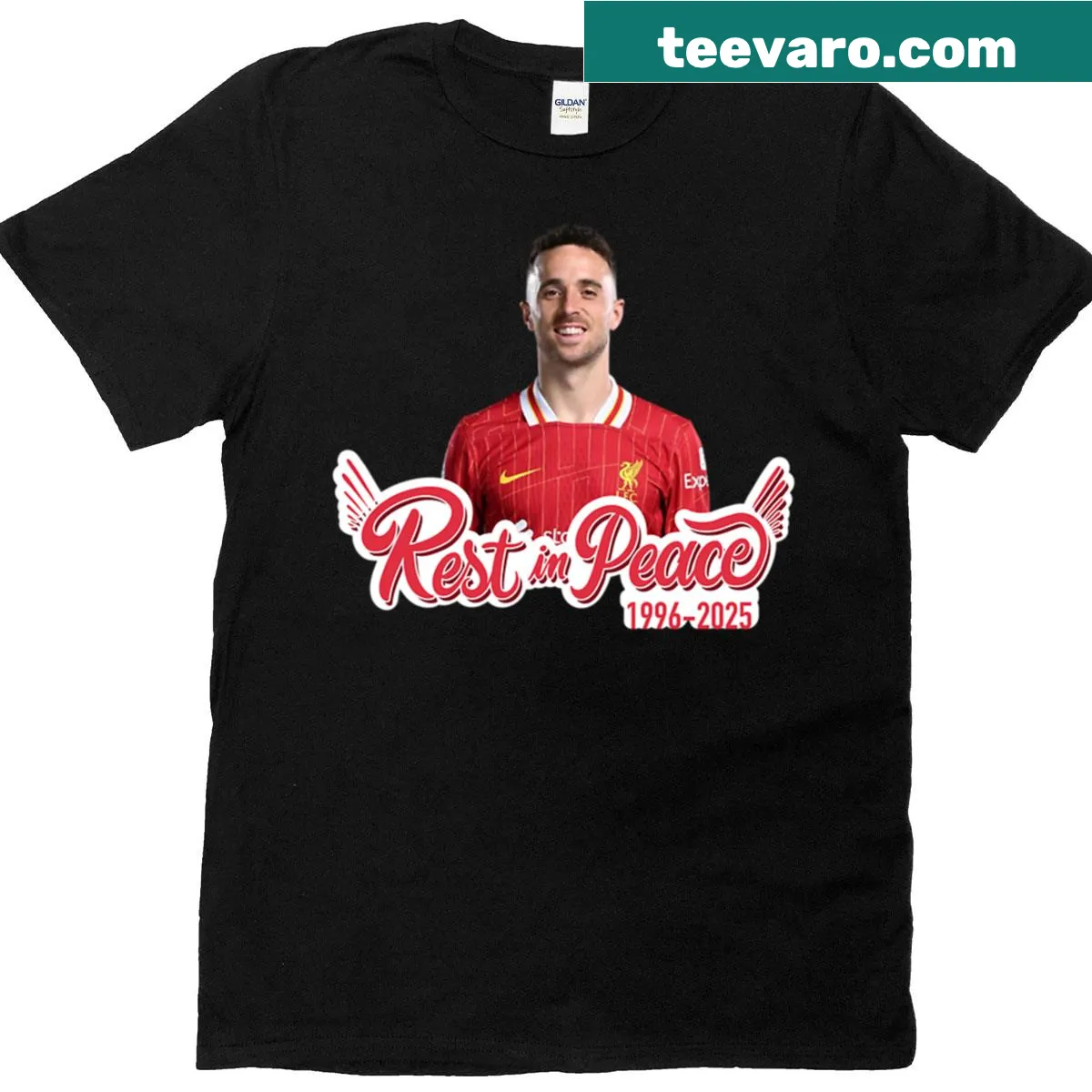 Active T-shirt with Rest In Peace sticker design for Diogo Jota — on a men's t-shirt